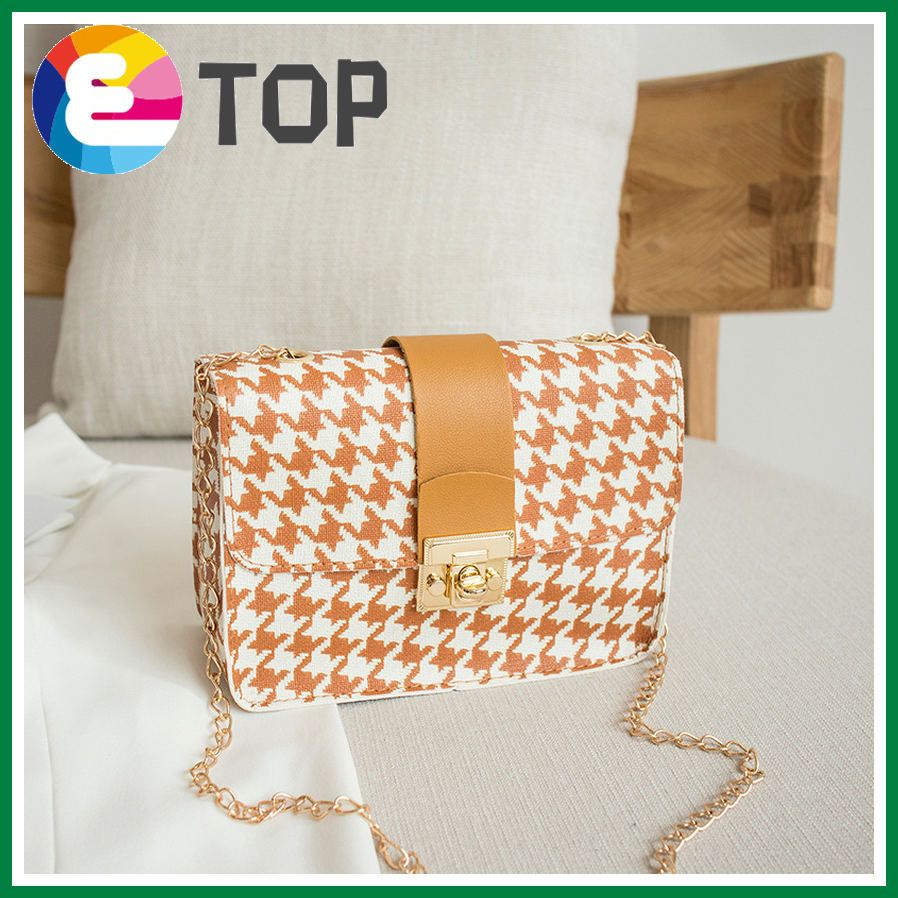 Autumn and winter Korean version of the houndstooth checkered pattern lock chain square bag shoulder bag