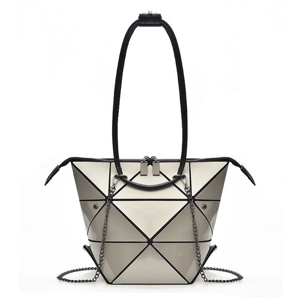 Fashion Diamond Women Bao Bags Folding Bag Female/ladies  Plaid Laser Handbags Geometric Luminous Shoulder Messenger Bags For Women Silver