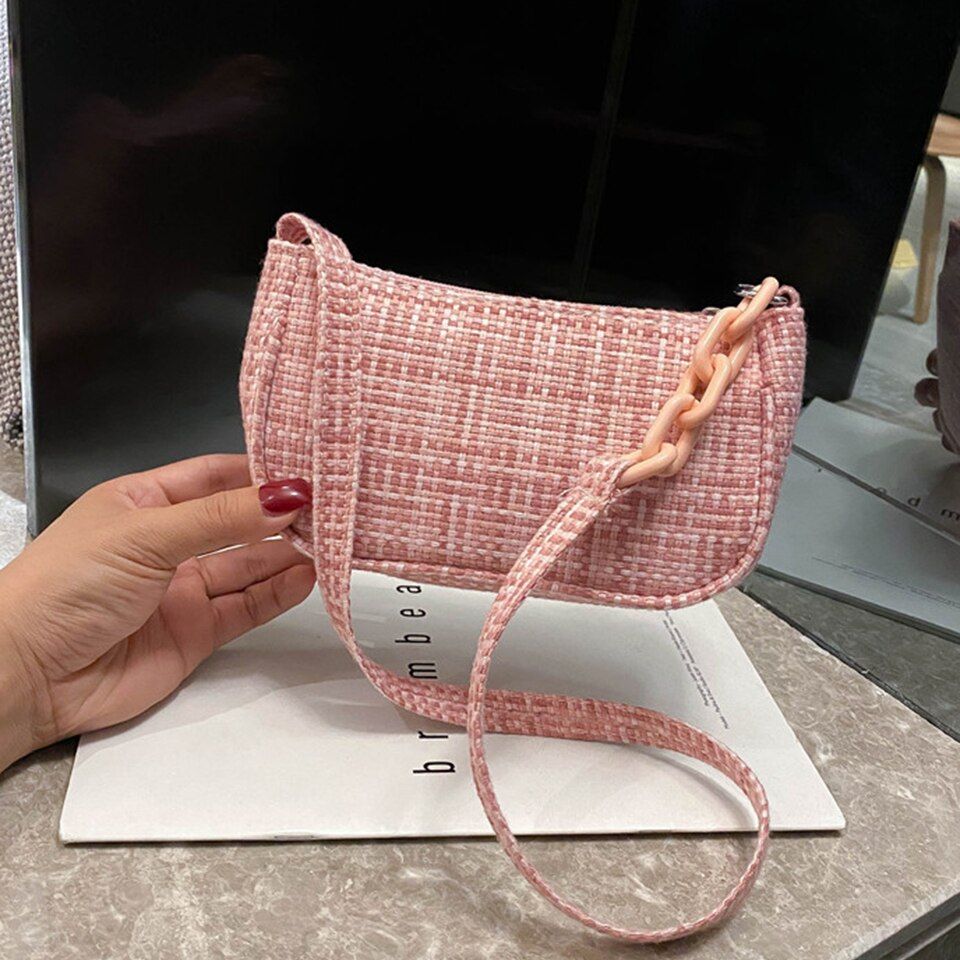 Retro Plaid Underarm Bag Women 2021 Fashion Canvas Shoulder Messenger Portable Baguette Bag Handbag Mini Bolsa Bolsa Feminina