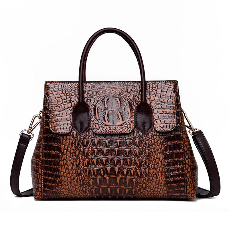 OIMG Women Retro Crocodile Pattern Handbag Faux Leather Crossbody Bag
