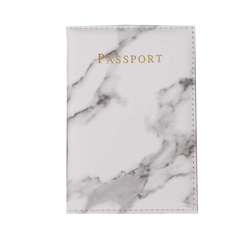 Fashion Ladies Men Passport Case Pu Marble Travel Documents Credit Card Holder Small Wallet Purse Bag Pouch Gray