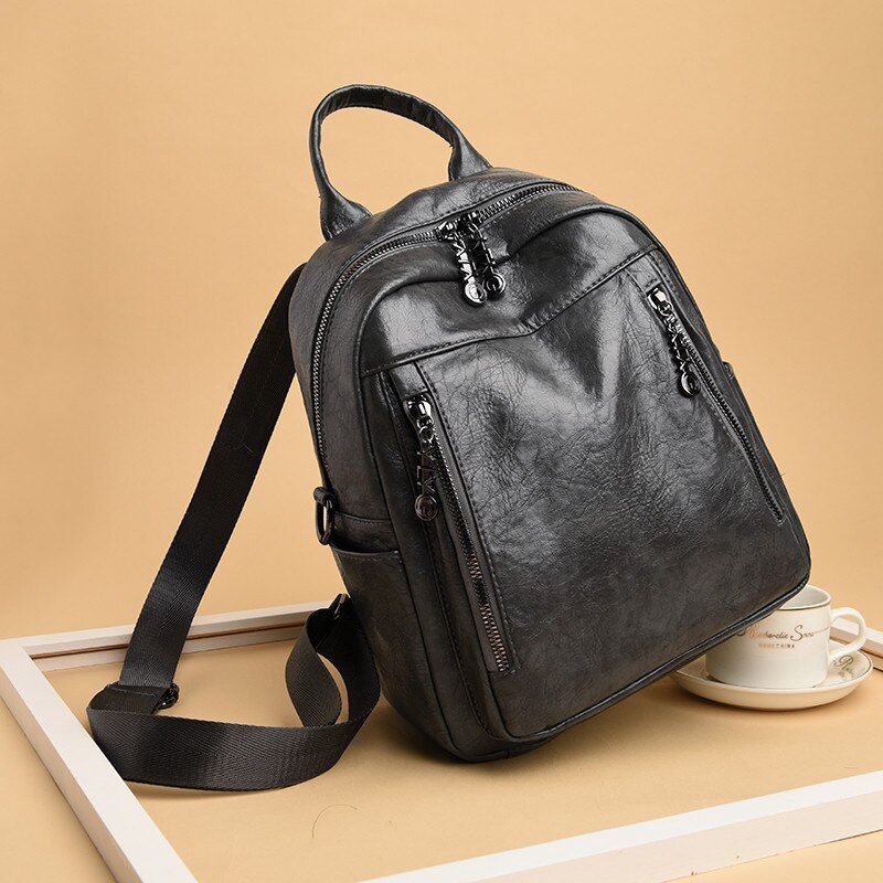 Vintage Oil Wax Women Backpack Quality Pu Leather Daypack Retro Female Rucksack Backbag Girl School Travel Bags Mochila Feminina