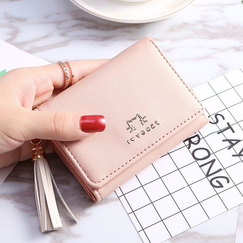 1 Pc Cute Women Wallet Leather Card Holder Mini Short Tassel Small Wallet Coin Purse Female Ladies Card Case Tarjetero