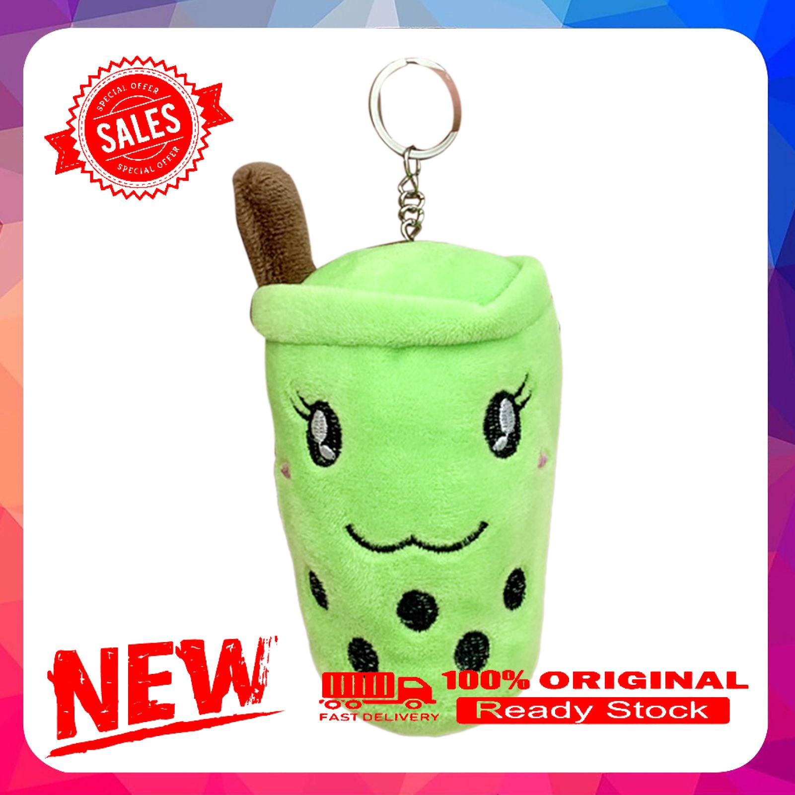 Bubble Tea Cup Keychain Soft Hanging Design Cartoon Bubble Tea Cup Plush Pendant for Decoration