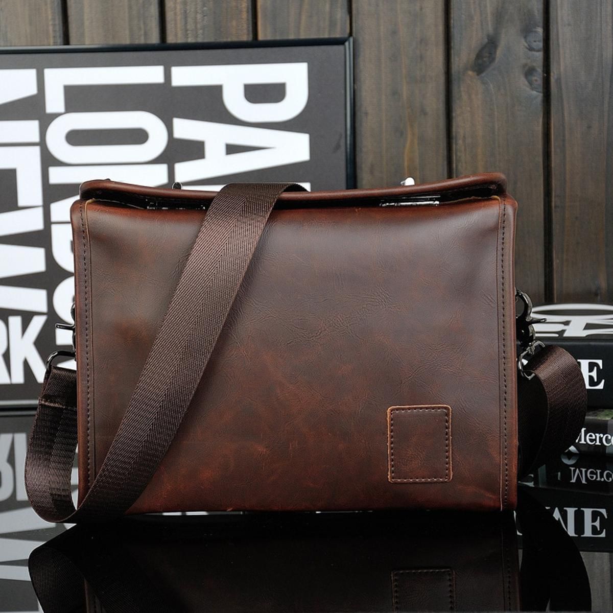 Men's Business office Briefcase Box Waterproof PU Leather Messenger Bag women Vintage Solid Shoulder bag man File Crossbody bags