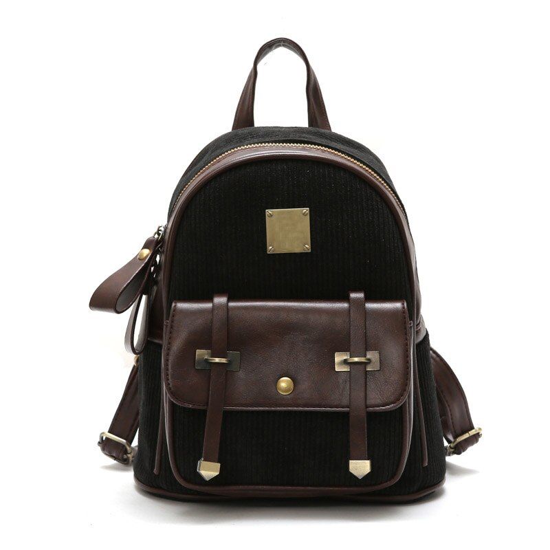 Army green mini corduroy backpack women 2019 shopping packpack girls shoulder bag with belts zipper & hasp black FENGTING FTB001