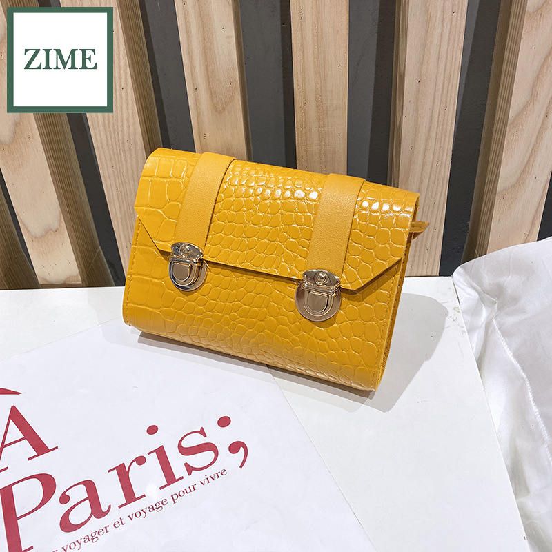 ZIME Winter crocodile pattern double lock buckle Cambridge bag shoulder messenger simple small square bag female