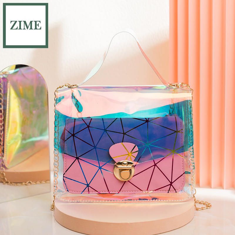 ZIME Summer and autumn Korean version of colorful geometric rhombus lock chain small square bag shoulder diagonal portable