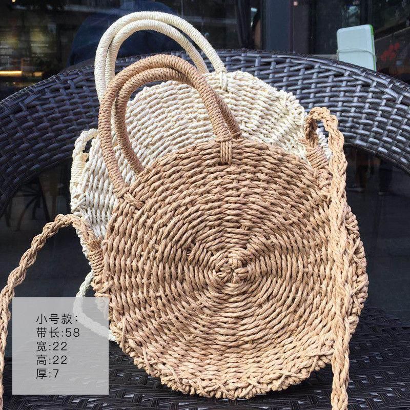 Handmade Rattan woven Round Handbag Vintage Retro Straw Knitted Messenger Bag