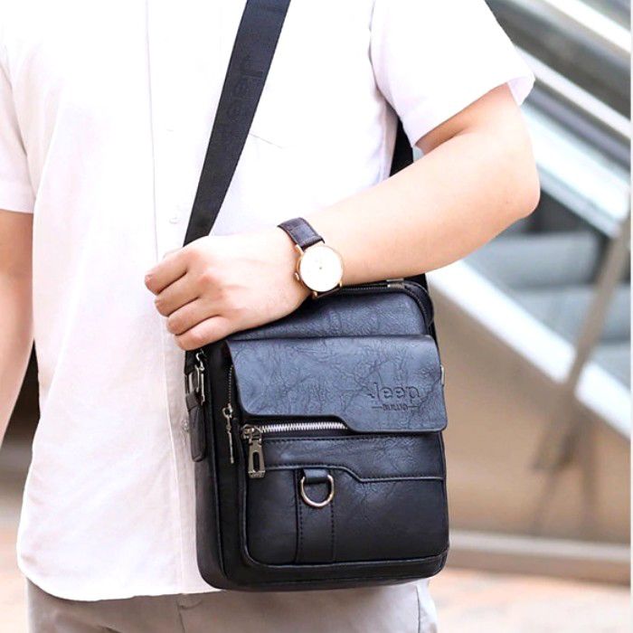 Jeep Buluo Brand Leather Men'S Shoulder Crossbody Bags 9.7Inch Ipad Office Messenger Bag For Men Business Handbag - Bag