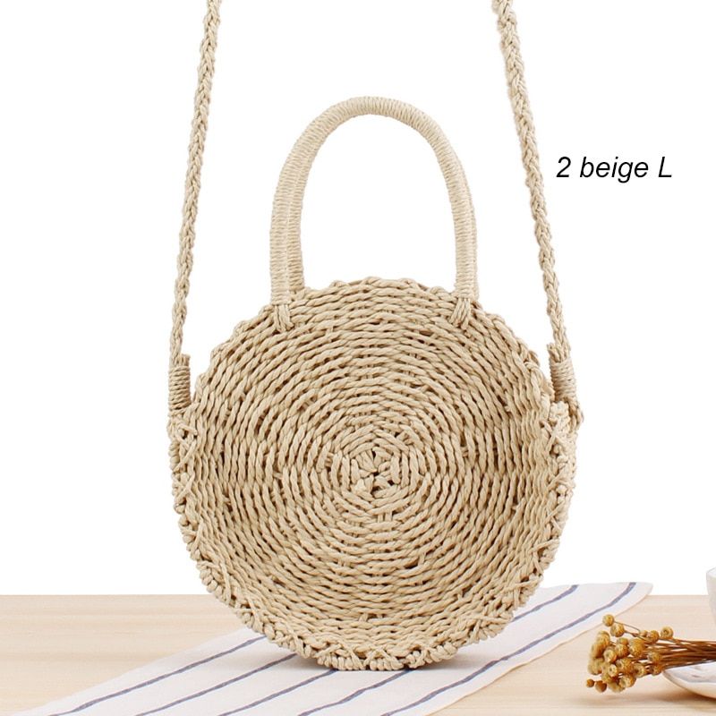 Round Straw Bag Handmade Rattan Woven Vintage Retro Straw Rope Knitted Women Crossbody Handbag Fresh Summer Beach Bag Bohemia