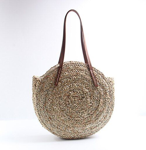 New Handmade Woven Handbags For Women Fashion Rattan Bag Cowhide Handle Design Retro Shoulder Bag Boho Female Straw Beach Bag