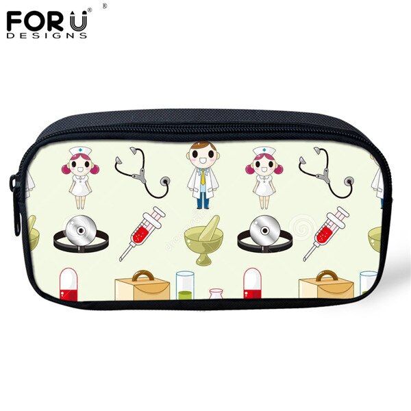 FORUDESIGNS Professional Women Cosmetic Cases Makeup Bags Cartoon Cute Nurse Print Kids Girls Pencil Bags Children Pen Bag Cases