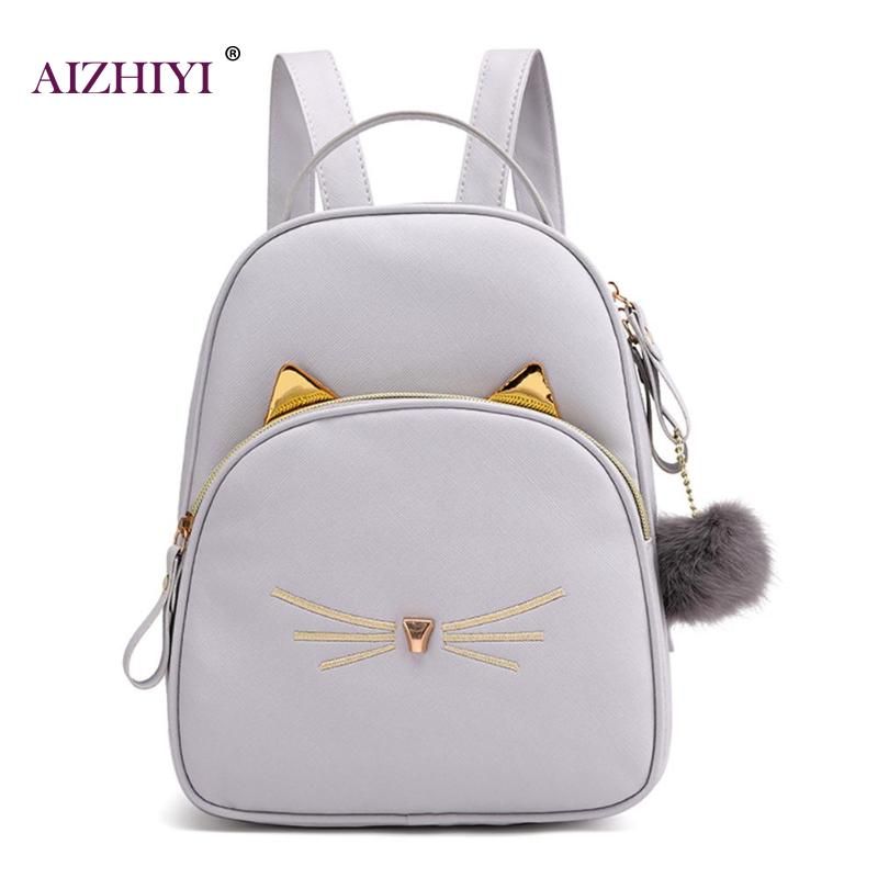 Women Rucksack Teenagers Backpack PU Leather School Bags for Girls Cartoon Cat Square Satchel Light Shoulder Bag Mochila Mujer