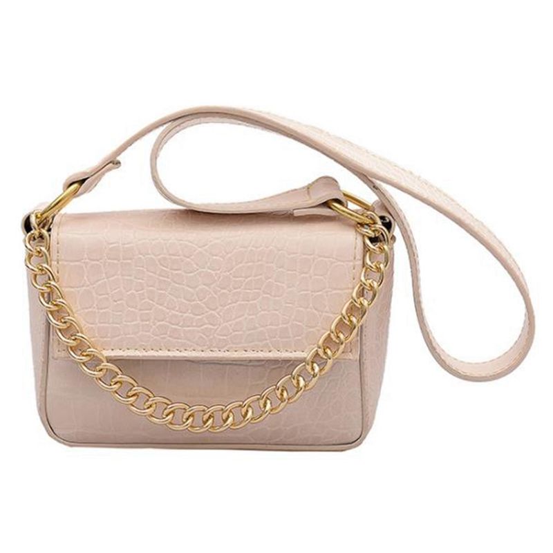 Bags for Women Pattern Handbag PU Fashion Shoulder Bag Chain Lock Messenger Bag Small Square Bag Beige-White