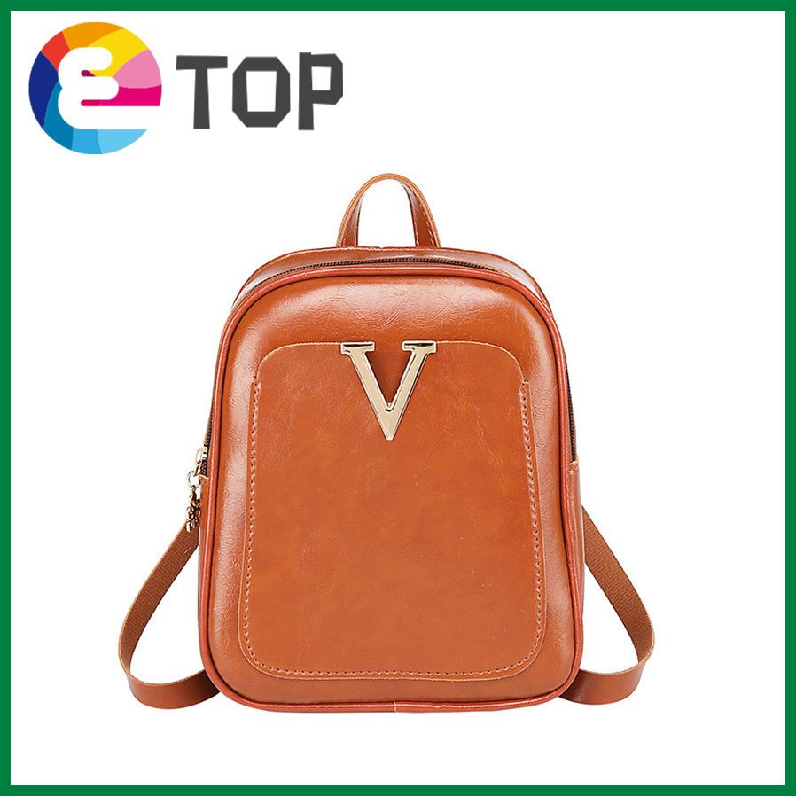 Ladies European and American Oil Wax Leather Small School Bag Summer V-shaped Large Capacity Personalized Student Daily Backpack