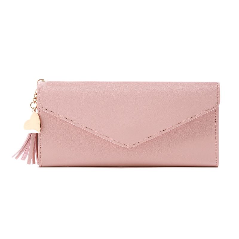 Women's Wallet Tassel Buckle Wallet Fashion Simple Wallet Student Wallet Pink