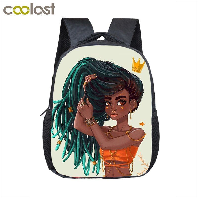 Black Nurse with Crown Backpack Children School Bags Cartoon Afro Girls School Backpack Book Bag Kid Schoolbags Baby Toddler Bag-12afr60