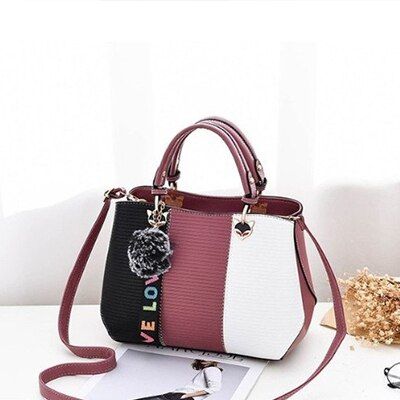 Women Hairball Ornaments Totes Patchwork Handbag Ptgirl New fashion Korean Messenger Bags crossbody bags Sac handtassen dames
