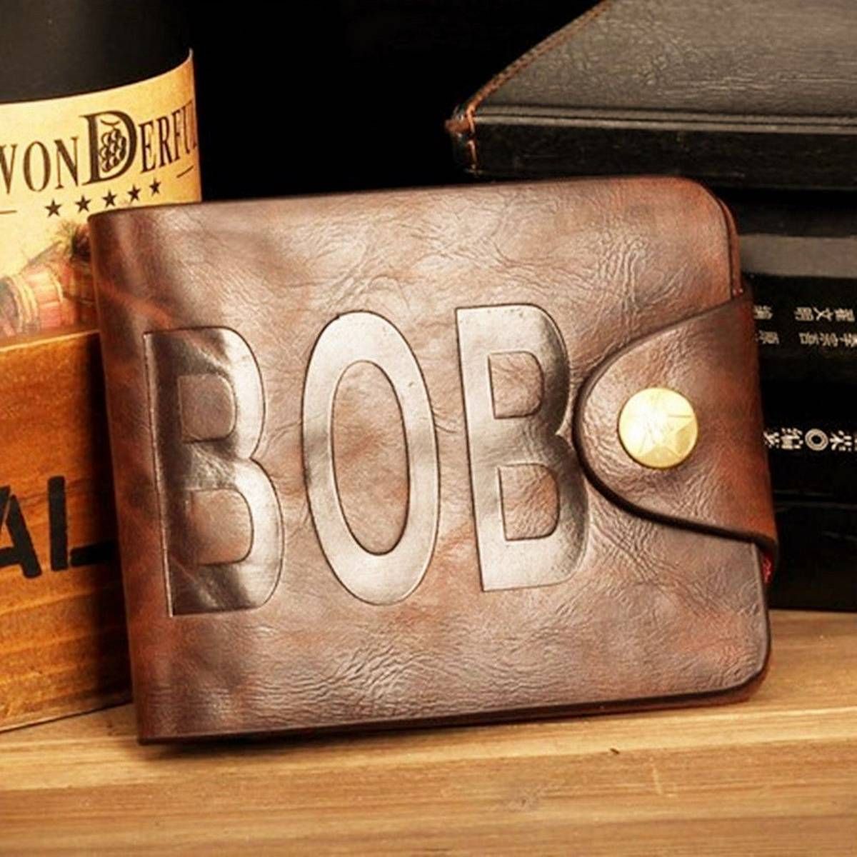 Bifold Wallet Men'S Synthetic Leather Brown Credit/ Holder Slim Purse