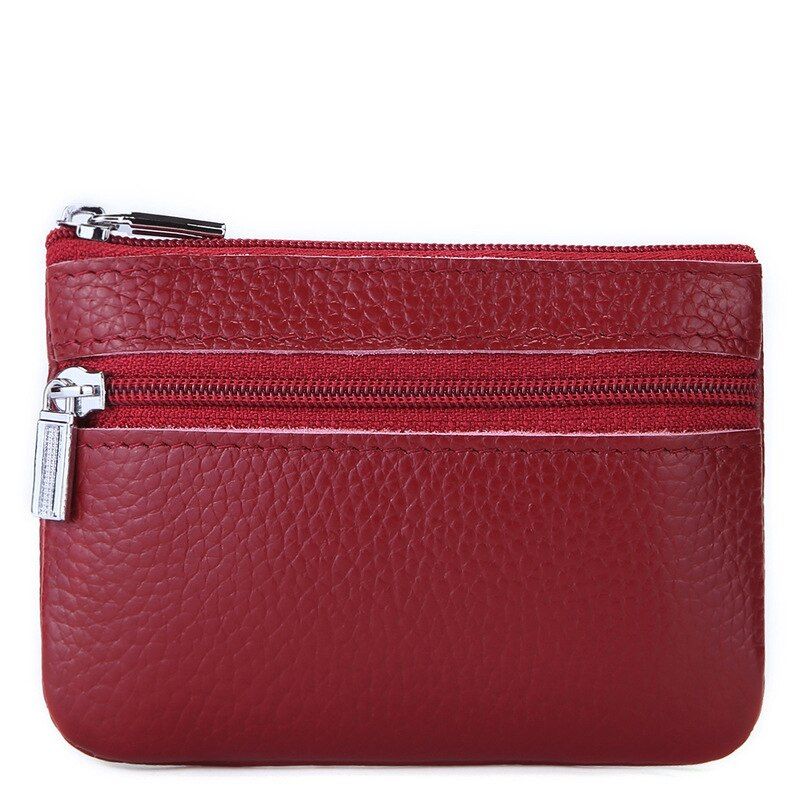 Cowhide Leather Coin Purse Zipper Coins Wallets Unisex Men Women's Zero Zipper Bag Key Ring