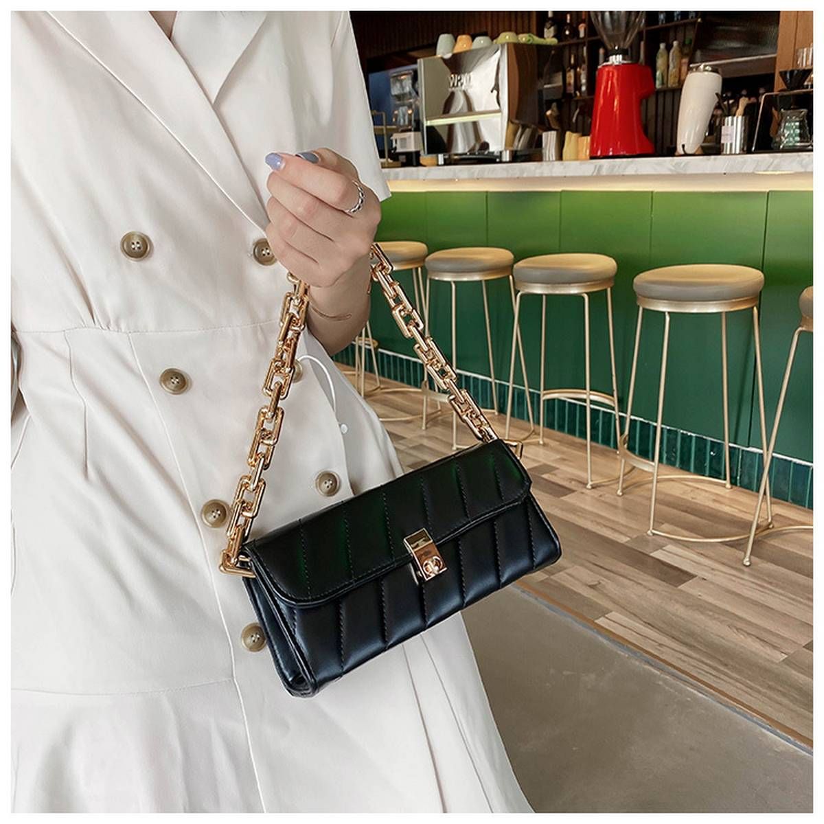 Fashion Chain Ladies Handbag Letter Shoulder Strap Shoulder Bag Trendy Messenger Bag「Golden Forest」