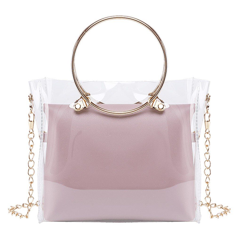 Transer 2 Pcs Luxury Handbag Women Transparent Bag Clear PVC Jelly Small Shoulder Bag Female Chain Crossbody Messenger Bags #4z