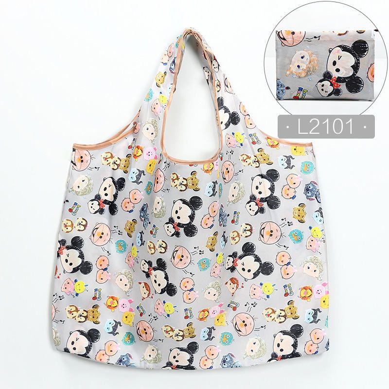 Disney cartoon folding shopping bag Mickey mouse bag storage High capacity handbags green tote bag hand girl shoulder bag