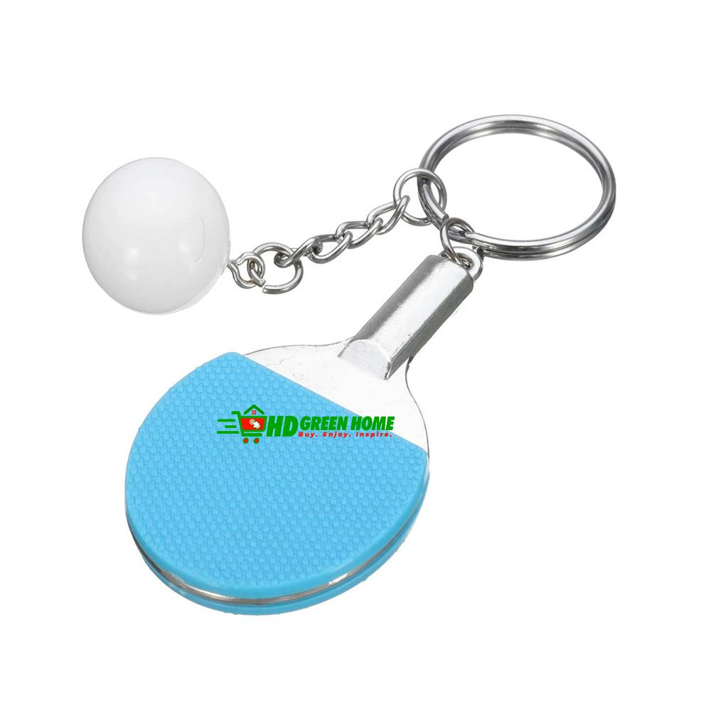 (Blue) Table Tennis Racket Keyring with Ping Pong Ball Sport Keychain Key Holder - Key Ring