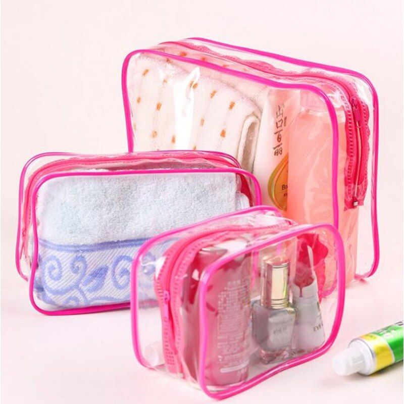 3pcs/pack PVC Transparent Make Up Bag Waterproof Organizer Toiletry Storage Wash pouch Travel Cosmetic bag Adults Zip Bath Tote