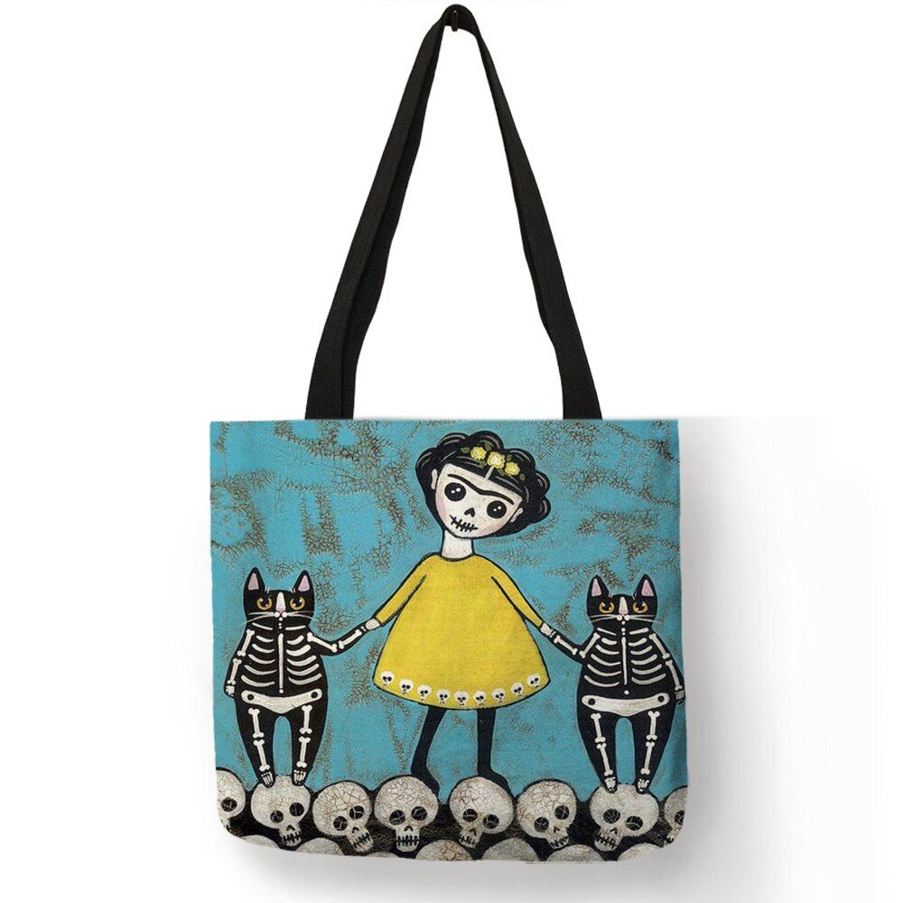 Personalized  Cat Tote Bag For Women Lady Folding Reusable Linen Shopping Bag With Print Travel School Bags Handbag