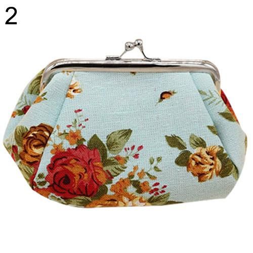 Women Flower Printed Canvas Wallet Card Holder Coin Purse Clutch Handbag Bag