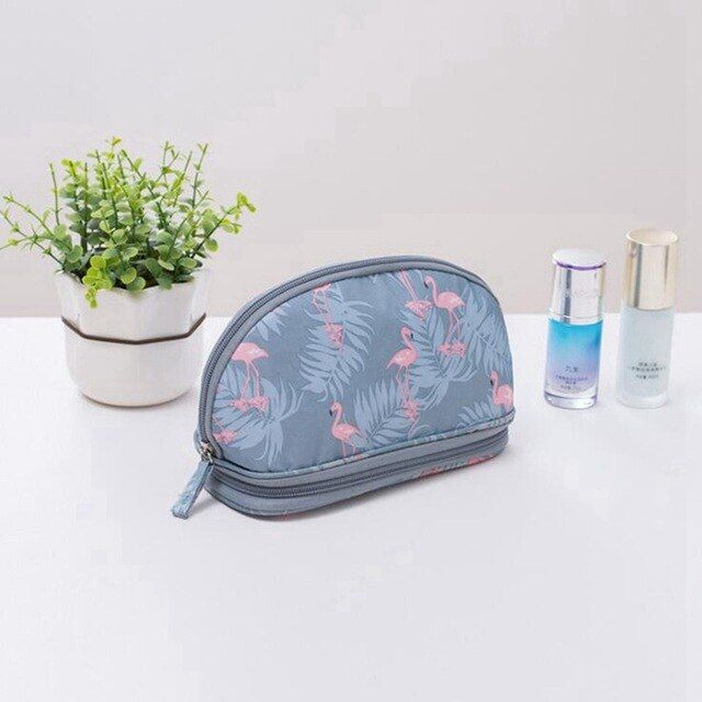 Fashion portable double flamingo cosmetic bag lady cosmetic bag travel high capacity cosmetic set feature pack