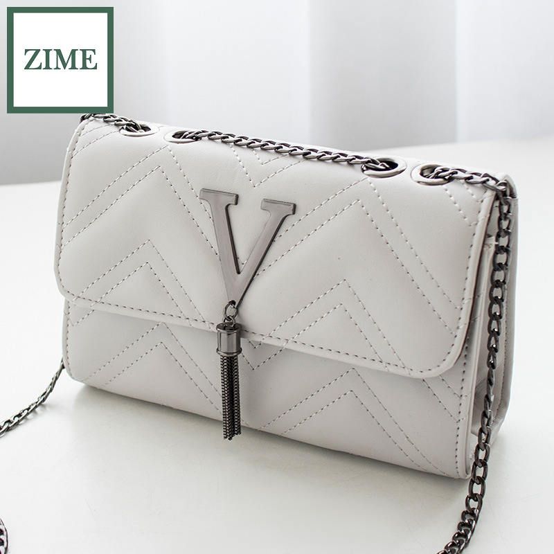 ZIME Female bag rhombus chain bag summer Korean personality embroidered thread V-shaped tassel messenger bag