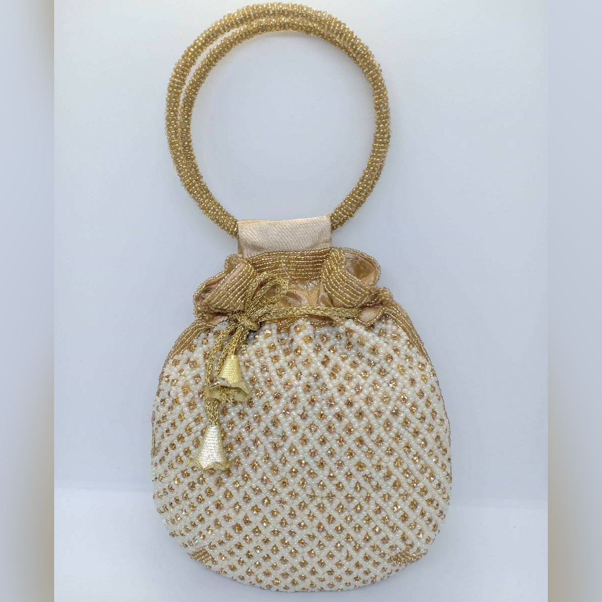 2020 China Customized Bucket Shaped Moti And Stone Beaded Evening Bag
