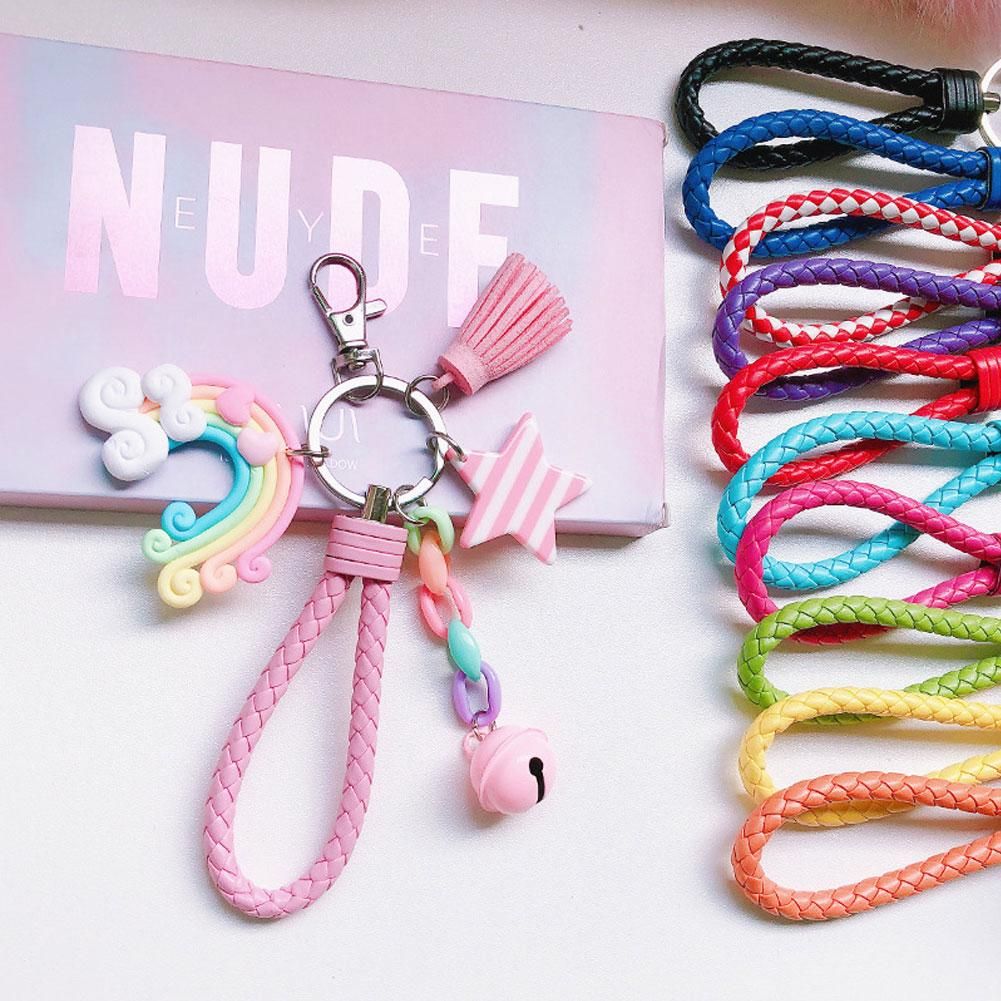 Girl Lovely Girl Heart Creative Ceramic Rainbow Key Chain Pendant Women Female Couple Cute Bag Accessories