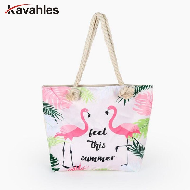 Fashion Large Capacity Summer Beach Bag Lady Leaf Flamingo Printed Shoulder Bag Female Tote Handbag Women Shopping Bag  LW-81