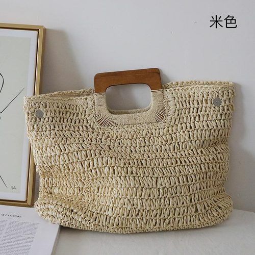 Korean caramel color ins wind handmade straw bag handbag lady summer large capacity French retro beach bag