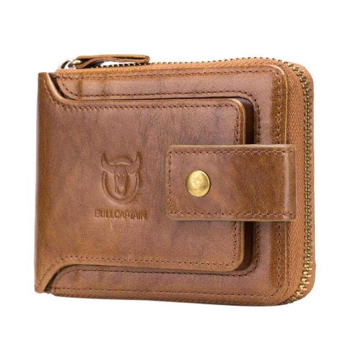 Bullcaptain Men Leather Brand Rfid Wallet Male Organizer Coin Purse Pockets Fashion Zipper Clamp Wallet Card Holder