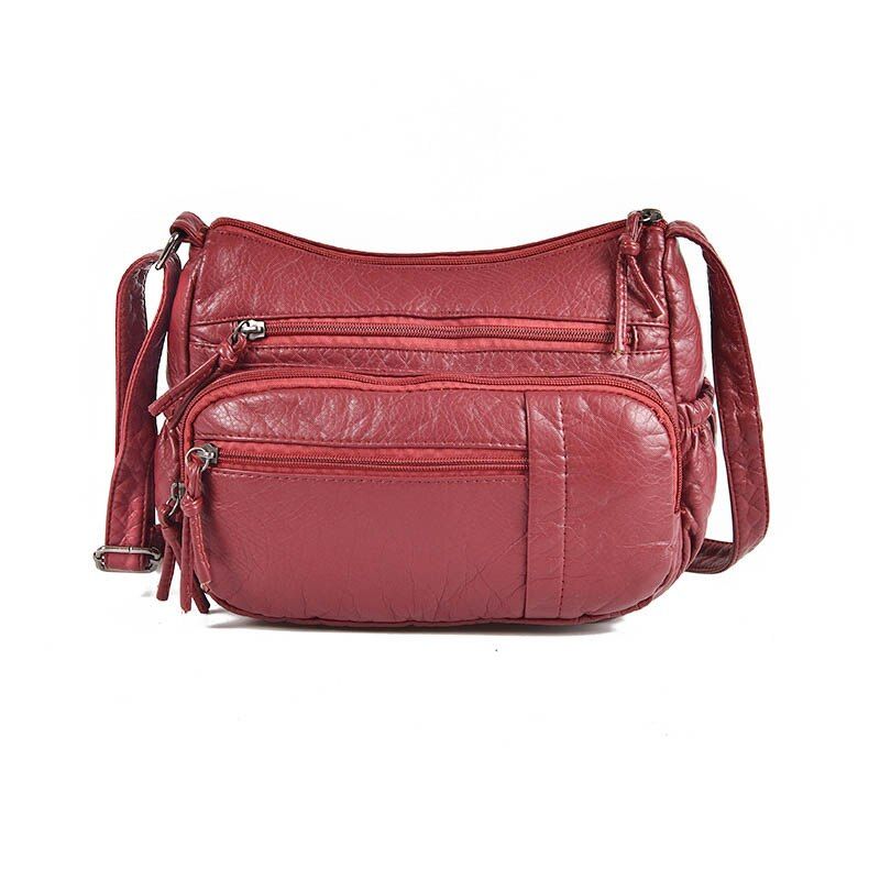 Annmouler Women Small Bag Pu Leather Crossbody Bag Multipockets Soft Washed Leather Shoulder Bag 2 Colors Messenger Bag