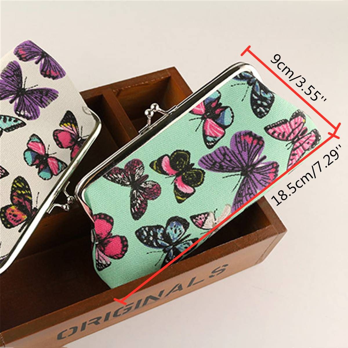 Retro Butterfly Green Printing Coin Purses Hasp Wallet Ladies Clutch Change Purse Mini Money Bag for Girls Women