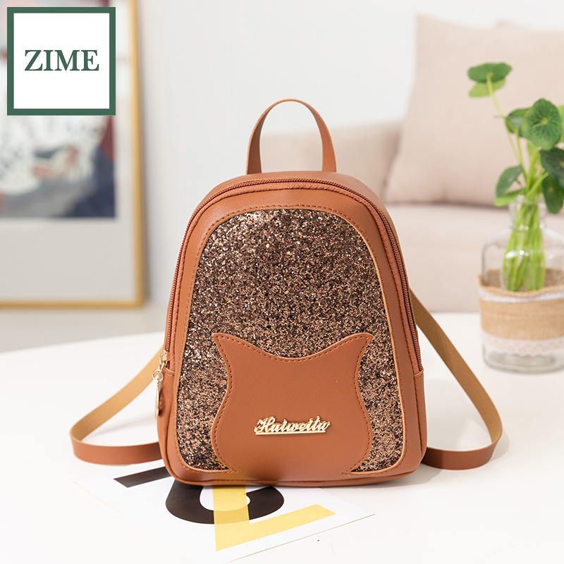 ZIME Korean version of sequins student daily travel small backpack summer and autumn ladies letter purse