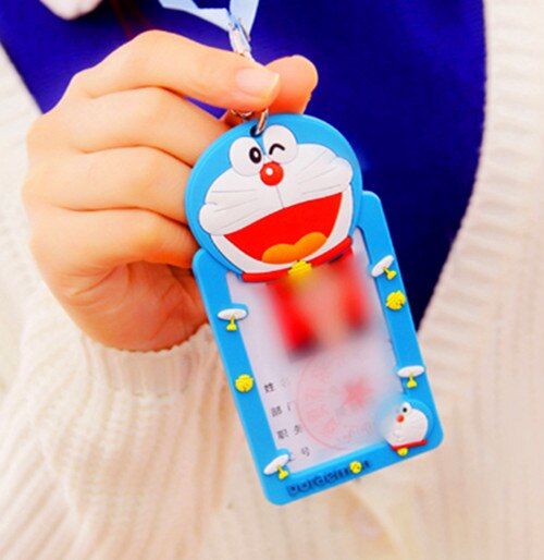 Silicone Cartoon ID Card Holder with Hanging Rope Hello kitty  Cute Case Stationery Office School Supplies XK-C6200