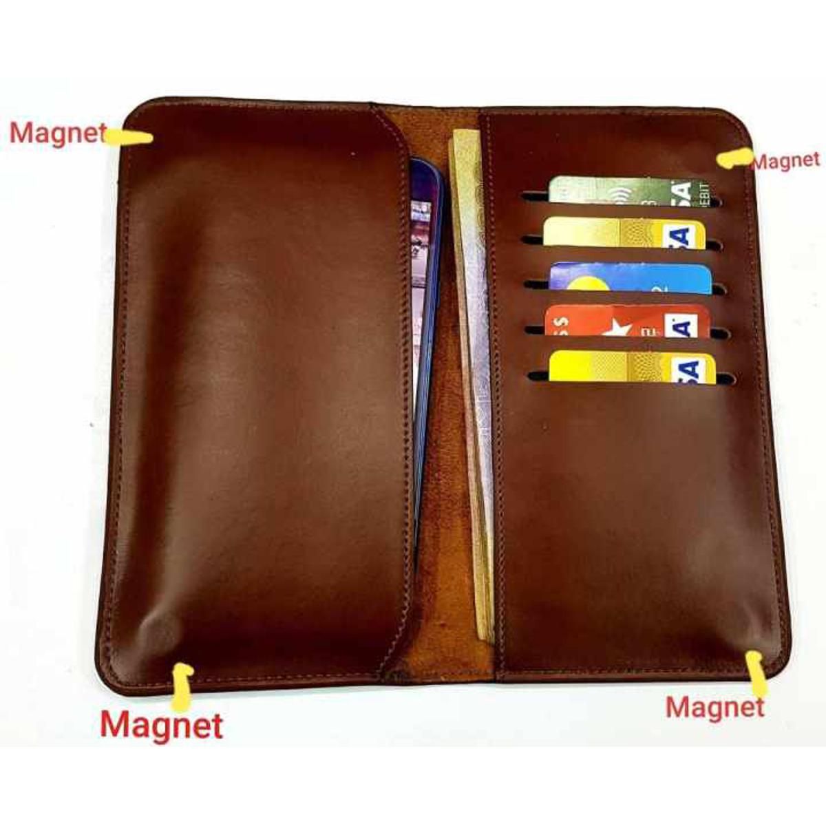 Leather Magnetic Long Wallet Cum Mobile Cover