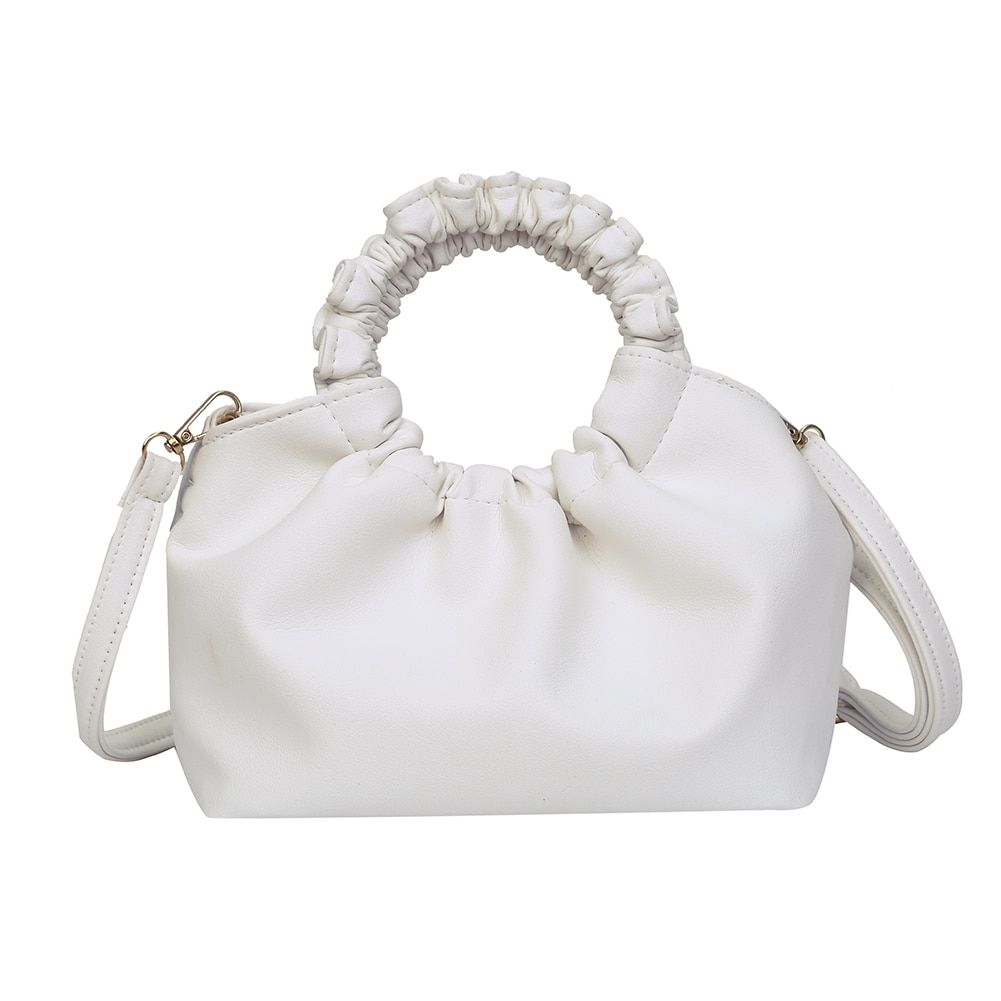 Round Handle Solid Color PU Leather Small Totes For Women 2021 Fashion Summer Crossbody Shoulder Messenger Handbags Bolsa
