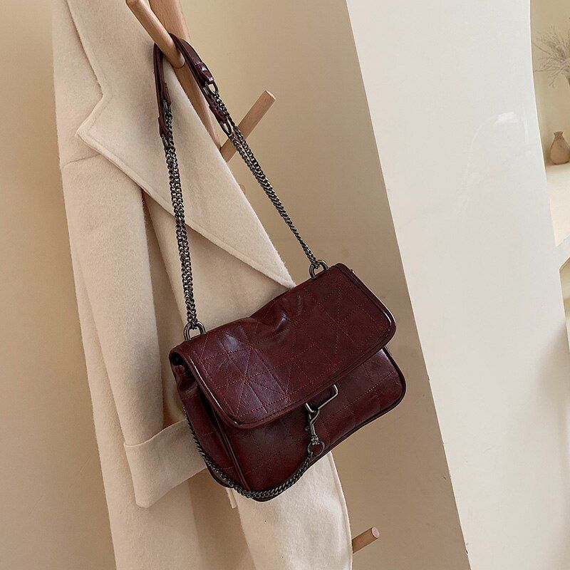 Vintage Leather Crossbody Bags For Women 2020 Chain Small Shoulder Simple Bag Female Solid  Color Handbags