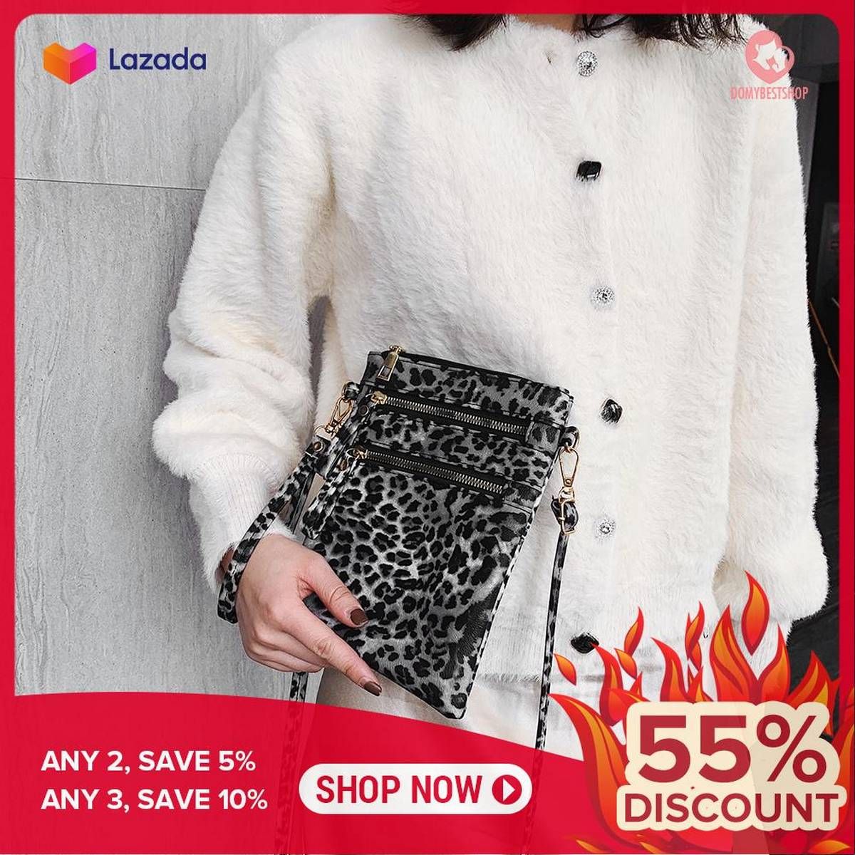 Leopard Women Daily Shoulder Crossbody Bag Multi Pocket PU Leather Messenger Satchel