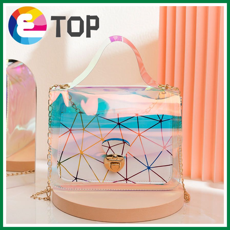 Summer and autumn Korean version of colorful geometric rhombus lock chain small square bag shoulder diagonal portable