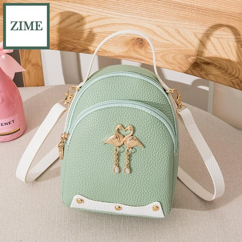 ZIME Fashion Lychee Pattern Swan Charm Female Bag Casual Small Bag Shoulder Messenger Bag Backpack