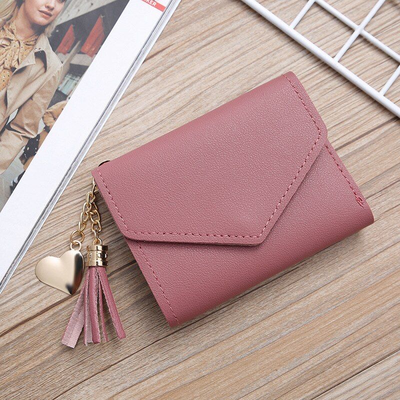 Geometric Luxury Leather Wallets Women Short Hasp Coin Purses Tassel Design Clutch Wallet Female Money Credit Card Holder